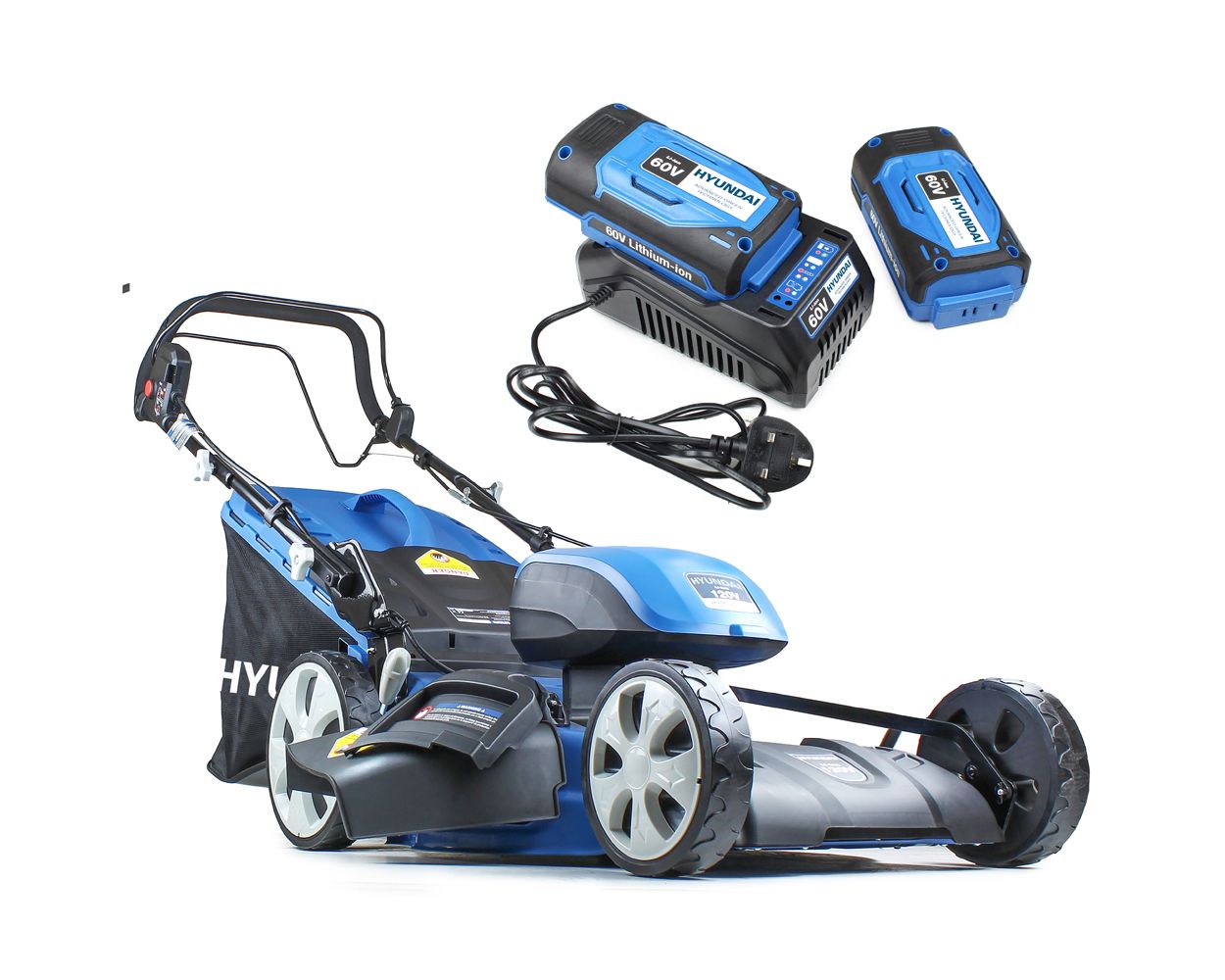 Hyundai Hym120li510 3 In 1 Self Propelled 120v Cordless Lawn Mower With 2 X 2 5ah 60v Batteries Charger